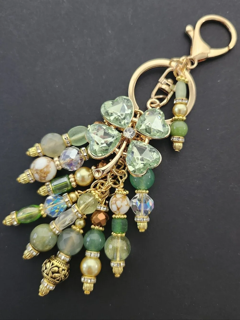 Lucky Shamrock Purse Charm or Keychain Aventurine Jasper Agate Handcrafted